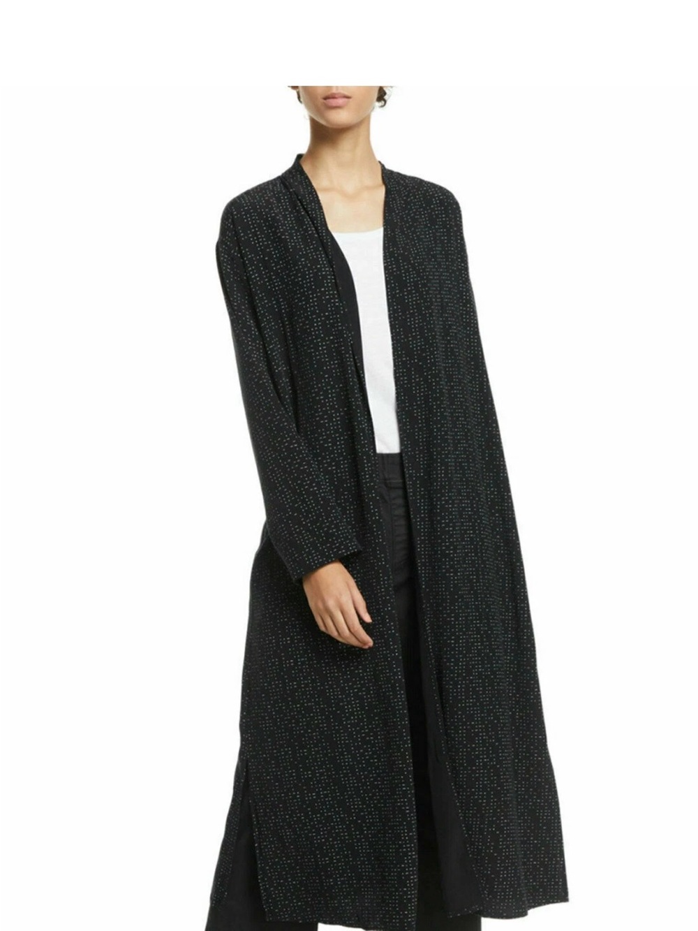 Eileen Fisher Morse Code Black Open-Front Long Cardigan